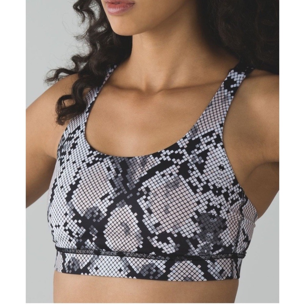 Lululemon Women's Energy Bra Ziggy Snake Pink Black Sz 6 Strappy Back Gym Yoga